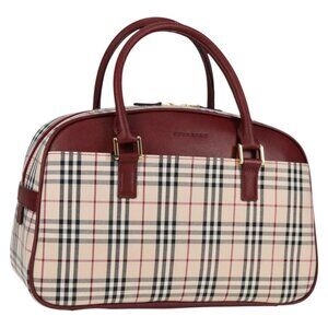 BURBERRY Nova Check Hand Bag Canvas Beige Gold Auth am8511V